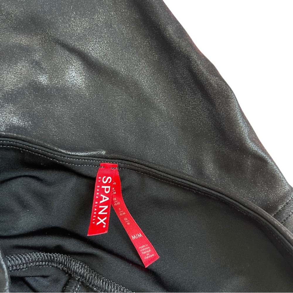 SPANX Faux Leather Leggings Black Pull On Skinny Shaping Pants M - Picture 7 of 9